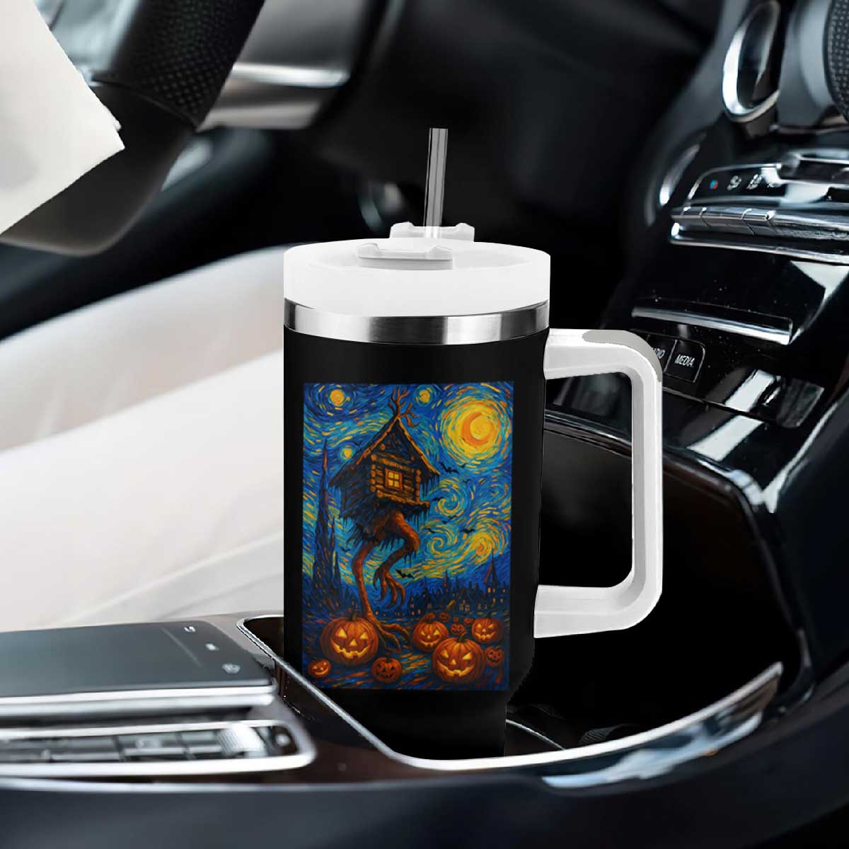 Baba Yaga House Tumbler With Handle Starry Night Van Gogh Slavic Folklore Russia Fairy Tale TS10 Print Your Wear