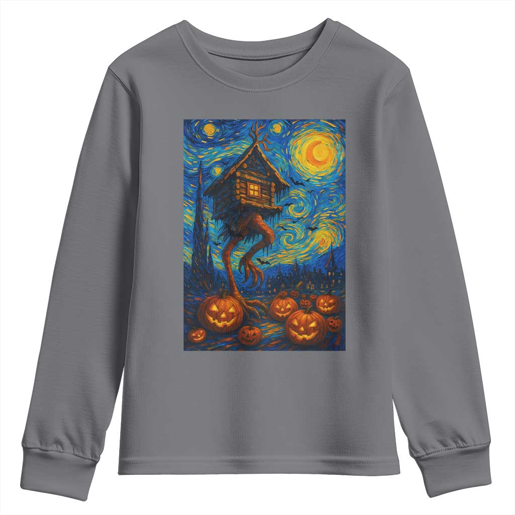 Baba Yaga House Youth Sweatshirt Starry Night Van Gogh Slavic Folklore Russia Fairy Tale TS10 Charcoal Print Your Wear