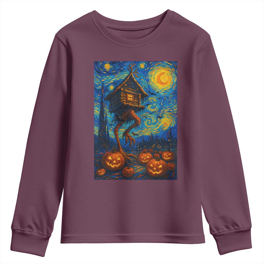 Baba Yaga House Youth Sweatshirt Starry Night Van Gogh Slavic Folklore Russia Fairy Tale TS10 Maroon Print Your Wear