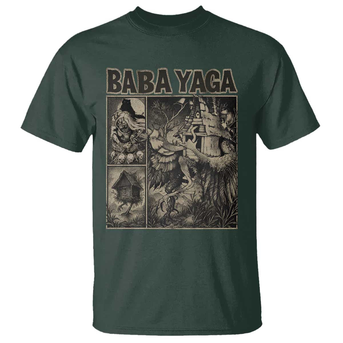 Baba Yaga House T Shirt Slavic Folklore Russia Fairy Tale Horror Fans TS10 Dark Forest Green Print Your Wear