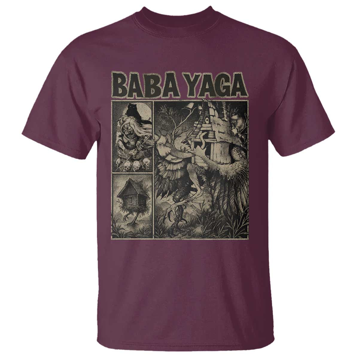 Baba Yaga House T Shirt Slavic Folklore Russia Fairy Tale Horror Fans TS10 Maroon Print Your Wear