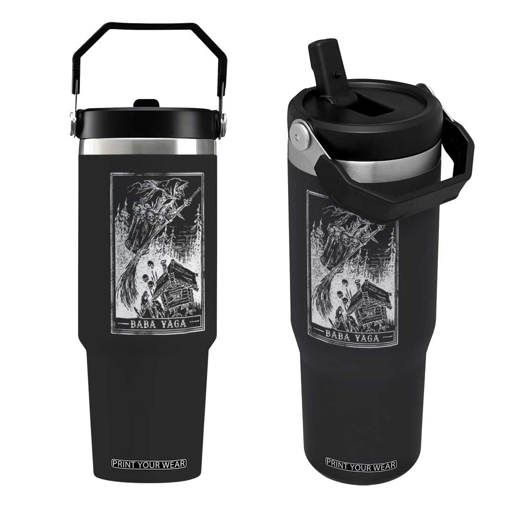 Baba Yaga House Tarot Card Flip Straw Tumbler Botanical Slavic Folklore Pagan Witchy TS10 One Size: 30 oz Black Print Your Wear