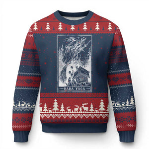 Baba Yaga House Tarot Card Ugly Christmas Sweater Botanical Slavic Folklore Pagan Witchy TS10 Navy Red Print Your Wear