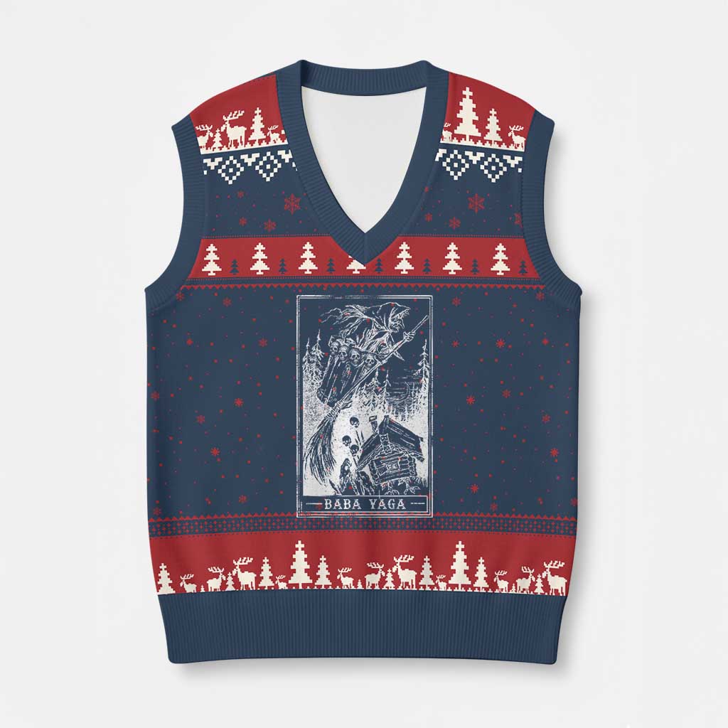 Baba Yaga House Tarot Card V-Neck Knit Sweater Vest Botanical Slavic Folklore Pagan Witchy TS10 Navy Red Print Your Wear