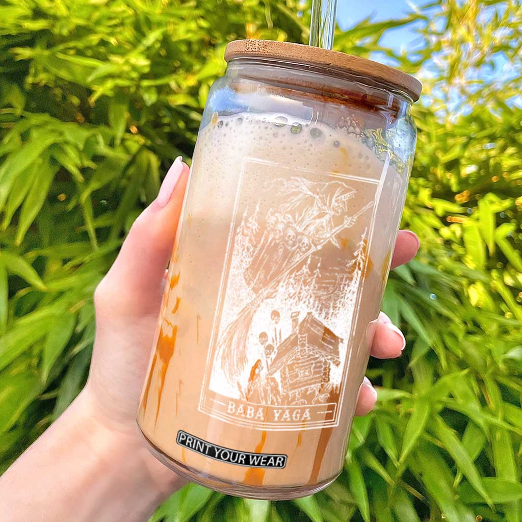 Baba Yaga House Tarot Card Glass Can Botanical Slavic Folklore Pagan Witchy TS10 Black Print Your Wear