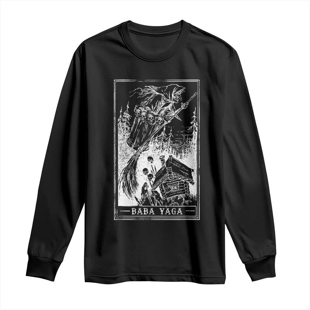 Baba Yaga House Tarot Card Long Sleeve Shirt Botanical Slavic Folklore Pagan Witchy TS10 Black Print Your Wear
