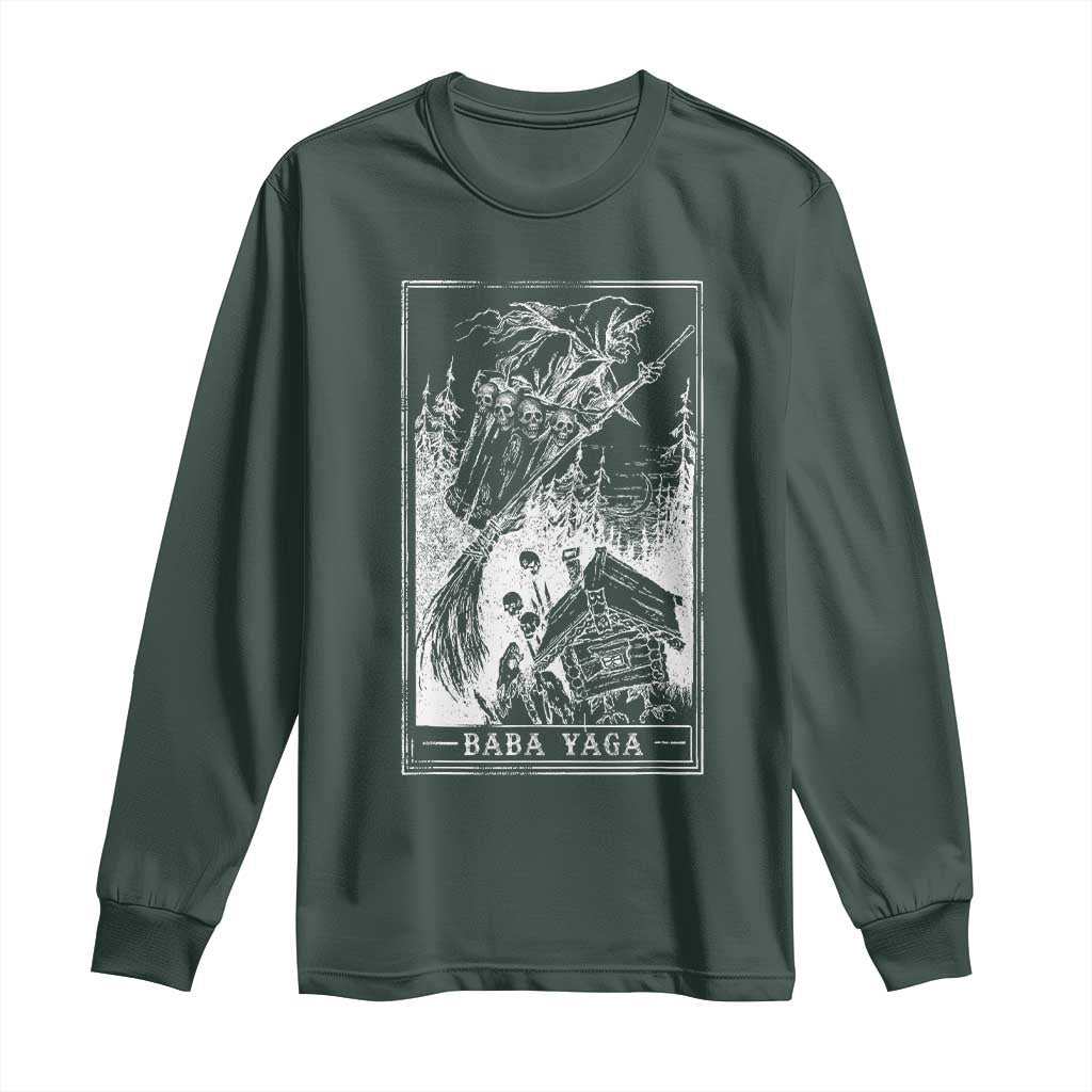 Baba Yaga House Tarot Card Long Sleeve Shirt Botanical Slavic Folklore Pagan Witchy TS10 Dark Forest Green Print Your Wear