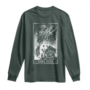 Baba Yaga House Tarot Card Long Sleeve Shirt Botanical Slavic Folklore Pagan Witchy TS10 Dark Forest Green Print Your Wear