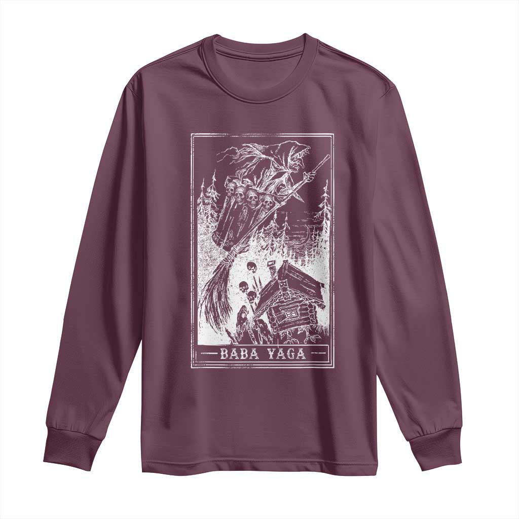 Baba Yaga House Tarot Card Long Sleeve Shirt Botanical Slavic Folklore Pagan Witchy TS10 Maroon Print Your Wear
