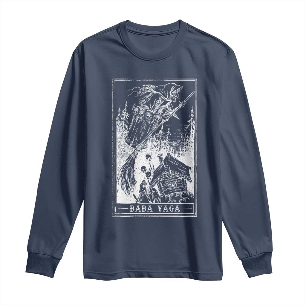 Baba Yaga House Tarot Card Long Sleeve Shirt Botanical Slavic Folklore Pagan Witchy TS10 Navy Print Your Wear