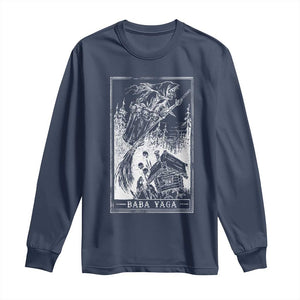 Baba Yaga House Tarot Card Long Sleeve Shirt Botanical Slavic Folklore Pagan Witchy TS10 Navy Print Your Wear