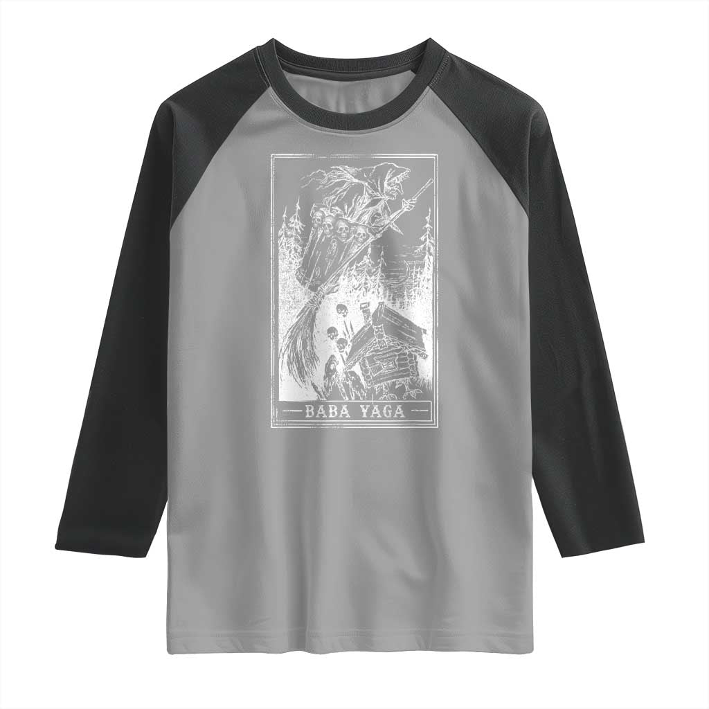 Baba Yaga House Tarot Card Raglan Shirt Botanical Slavic Folklore Pagan Witchy TS10 Sport Gray Black Print Your Wear