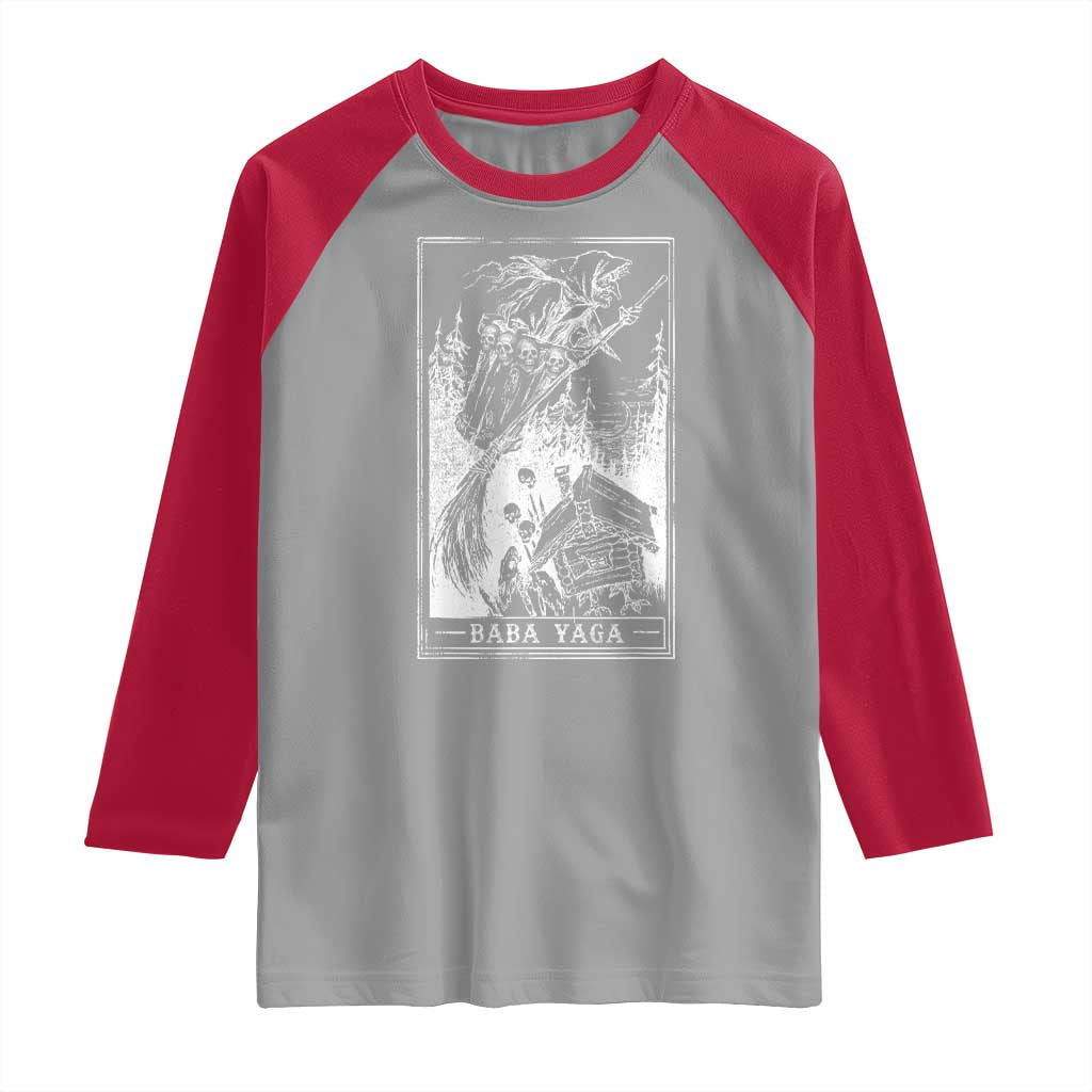 Baba Yaga House Tarot Card Raglan Shirt Botanical Slavic Folklore Pagan Witchy TS10 Sport Gray Red Print Your Wear