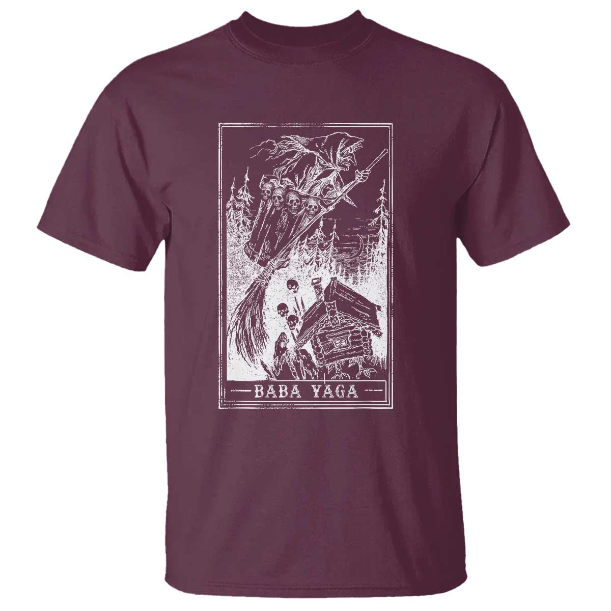 Baba Yaga House Tarot Card T Shirt Botanical Slavic Folklore Pagan Witchy TS10 Maroon Print Your Wear