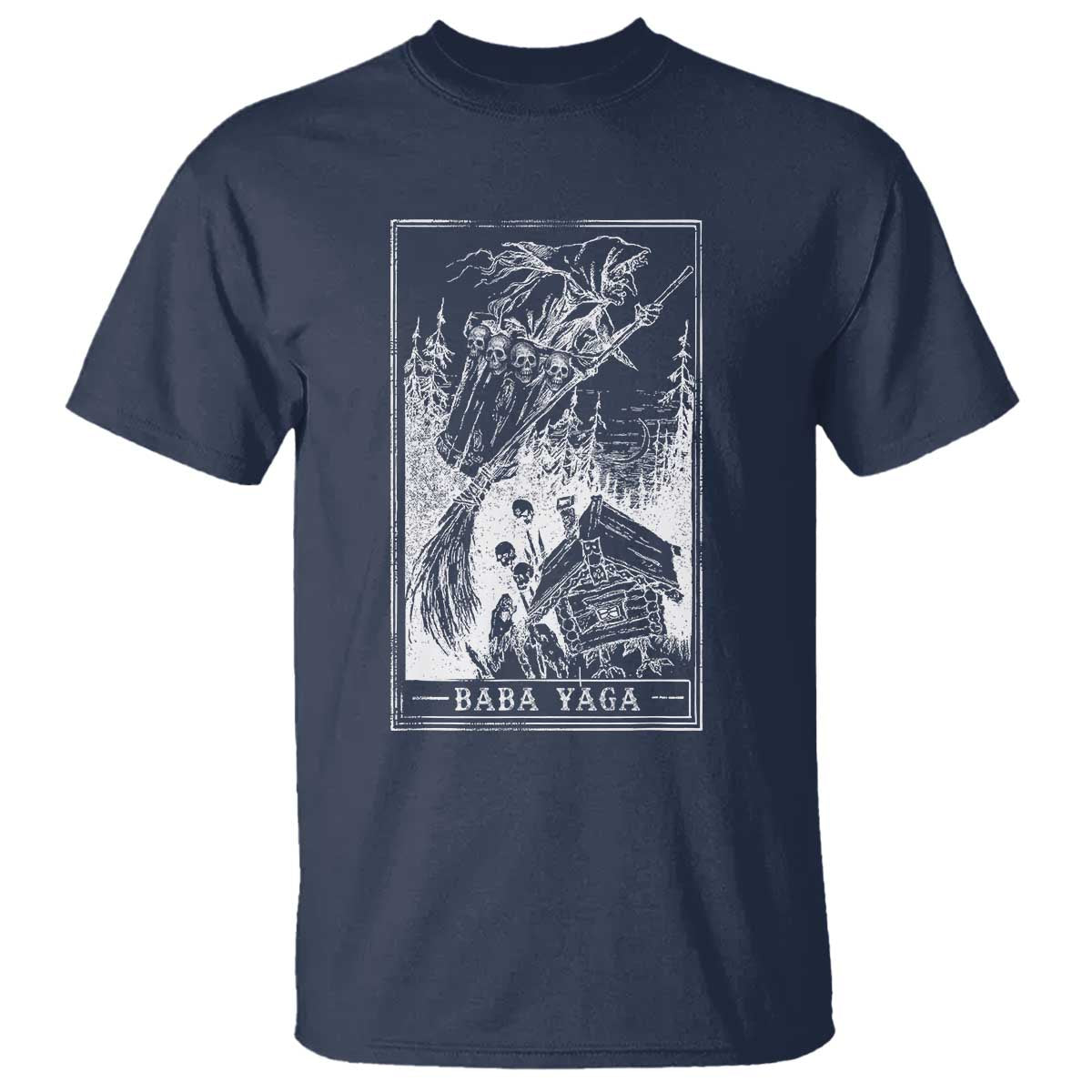 Baba Yaga House Tarot Card T Shirt Botanical Slavic Folklore Pagan Witchy TS10 Navy Print Your Wear