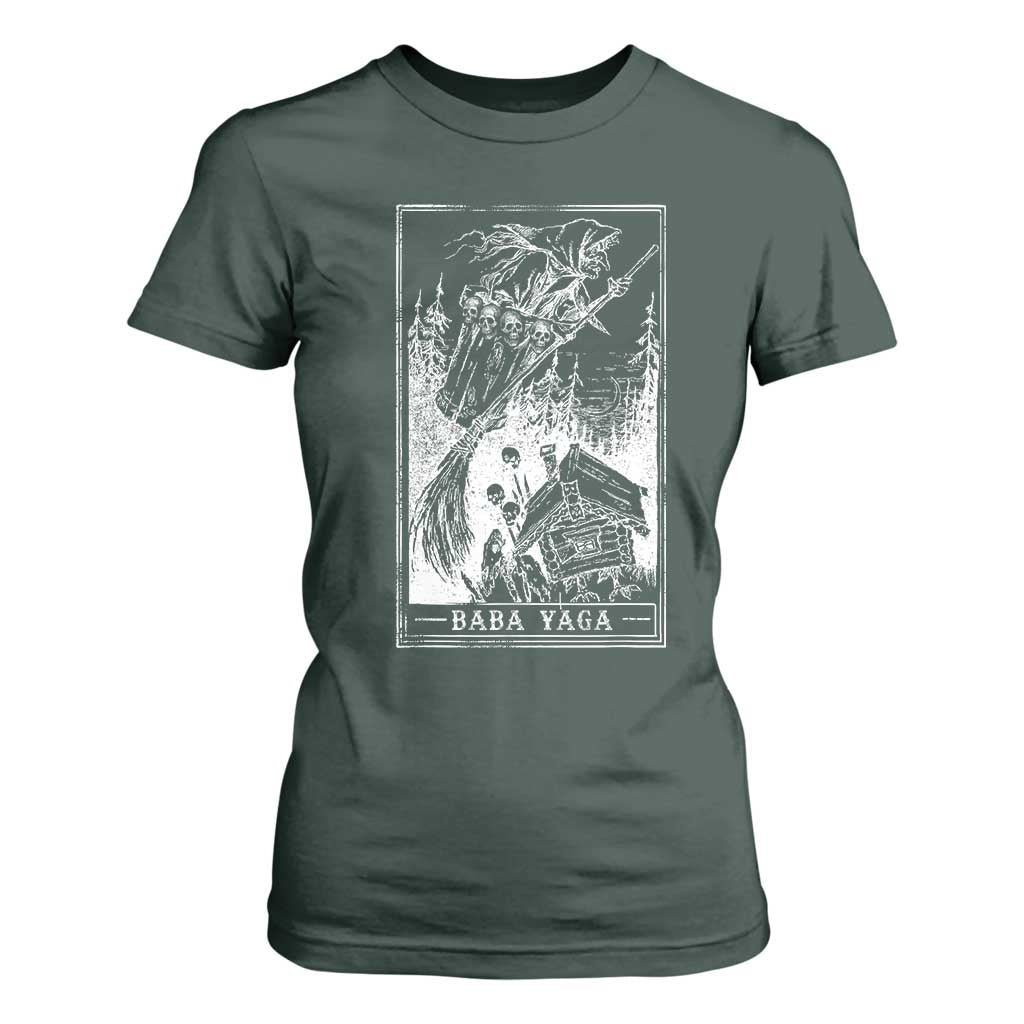 Baba Yaga House Tarot Card T Shirt For Women Botanical Slavic Folklore Pagan Witchy TS10 Dark Forest Green Print Your Wear