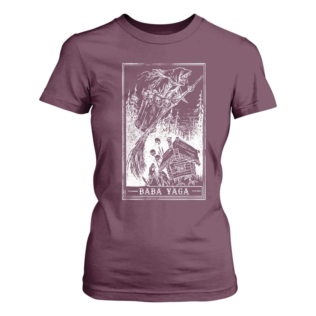 Baba Yaga House Tarot Card T Shirt For Women Botanical Slavic Folklore Pagan Witchy TS10 Maroon Print Your Wear