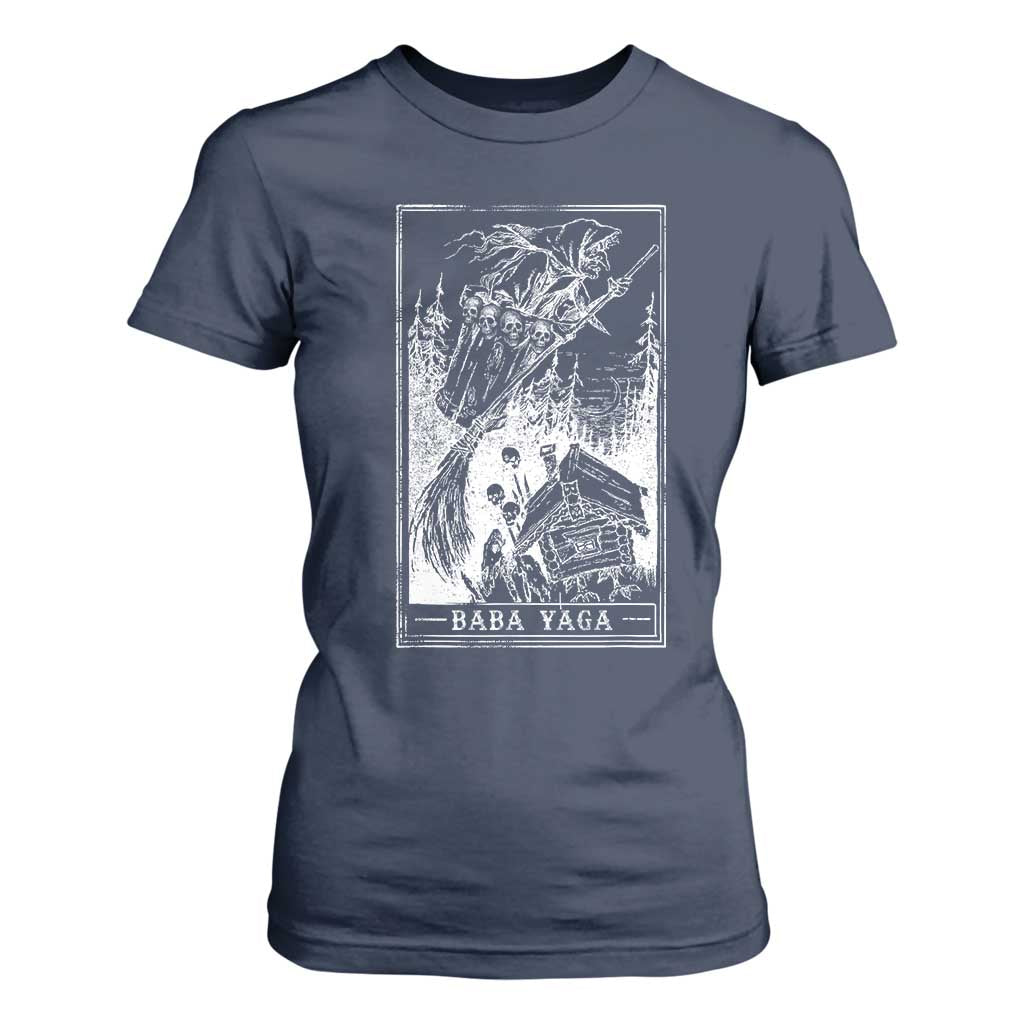 Baba Yaga House Tarot Card T Shirt For Women Botanical Slavic Folklore Pagan Witchy TS10 Navy Print Your Wear