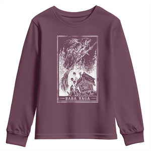 Baba Yaga House Tarot Card Youth Sweatshirt Botanical Slavic Folklore Pagan Witchy TS10 Maroon Print Your Wear