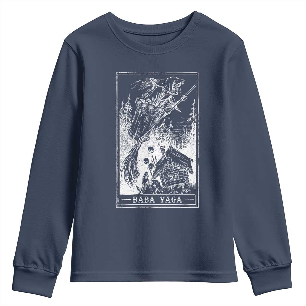 Baba Yaga House Tarot Card Youth Sweatshirt Botanical Slavic Folklore Pagan Witchy TS10 Navy Print Your Wear