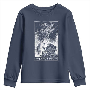 Baba Yaga House Tarot Card Youth Sweatshirt Botanical Slavic Folklore Pagan Witchy TS10 Navy Print Your Wear