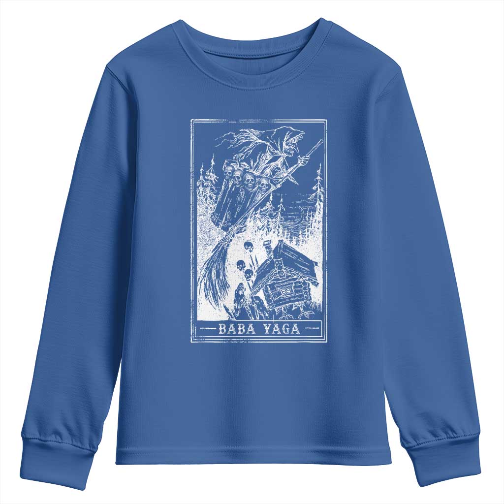 Baba Yaga House Tarot Card Youth Sweatshirt Botanical Slavic Folklore Pagan Witchy TS10 Royal Blue Print Your Wear