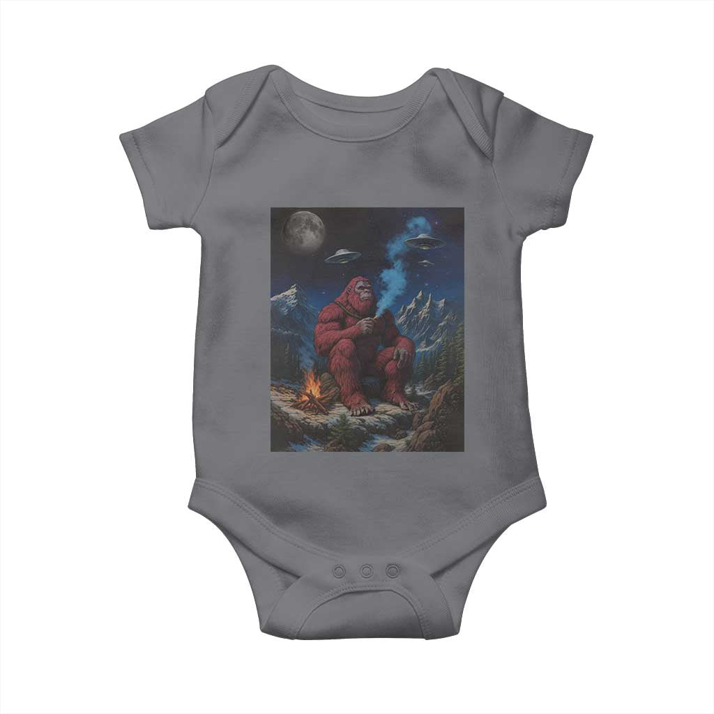 Funny Smoking Bigfoot Baby Onesie Vintage Cigarette Sasquatch UFO Cryptid Meme TS10 Charcoal Print Your Wear