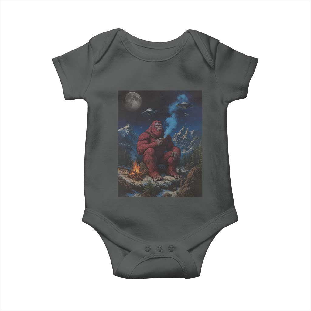 Funny Smoking Bigfoot Baby Onesie Vintage Cigarette Sasquatch UFO Cryptid Meme TS10 Dark Heather Print Your Wear