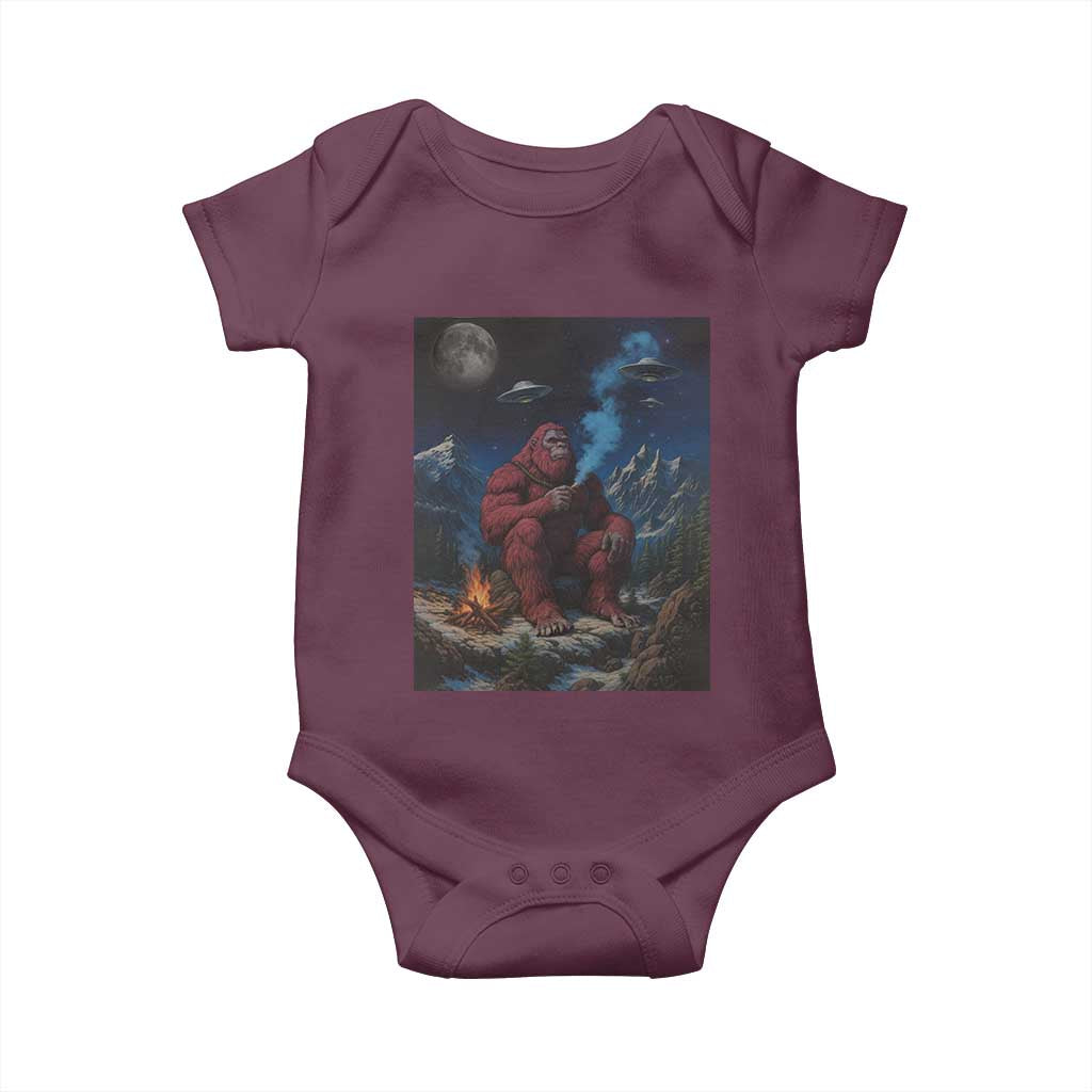 Funny Smoking Bigfoot Baby Onesie Vintage Cigarette Sasquatch UFO Cryptid Meme TS10 Maroon Print Your Wear