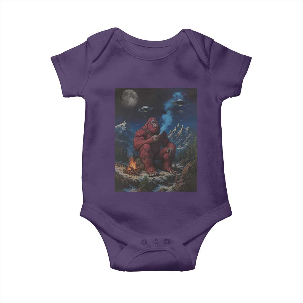 Funny Smoking Bigfoot Baby Onesie Vintage Cigarette Sasquatch UFO Cryptid Meme TS10 Purple Print Your Wear