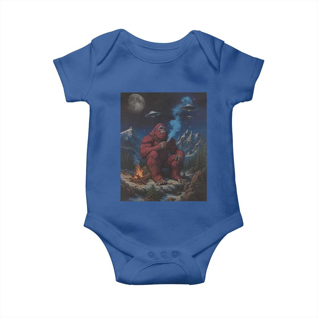 Funny Smoking Bigfoot Baby Onesie Vintage Cigarette Sasquatch UFO Cryptid Meme TS10 Royal Blue Print Your Wear