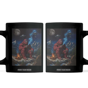 Funny Smoking Bigfoot Coffee Mug Vintage Cigarette Sasquatch UFO Cryptid Meme TS10 Black Print Your Wear