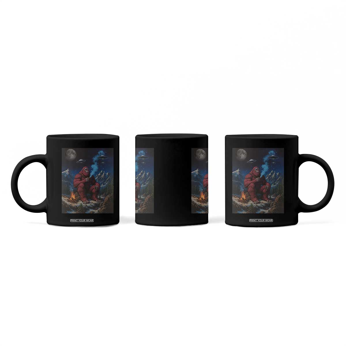 Funny Smoking Bigfoot Coffee Mug Vintage Cigarette Sasquatch UFO Cryptid Meme TS10 Print Your Wear