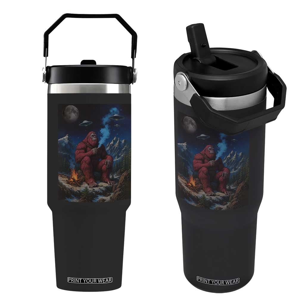 Funny Smoking Bigfoot Flip Straw Tumbler Vintage Cigarette Sasquatch UFO Cryptid Meme TS10 One Size: 30 oz Black Print Your Wear