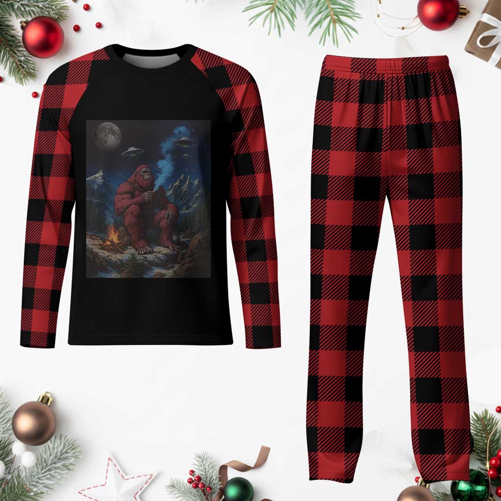 Funny Smoking Bigfoot Plaid Pajama Set Vintage Cigarette Sasquatch UFO Cryptid Meme TS10 Buffalo Plaid Print Your Wear