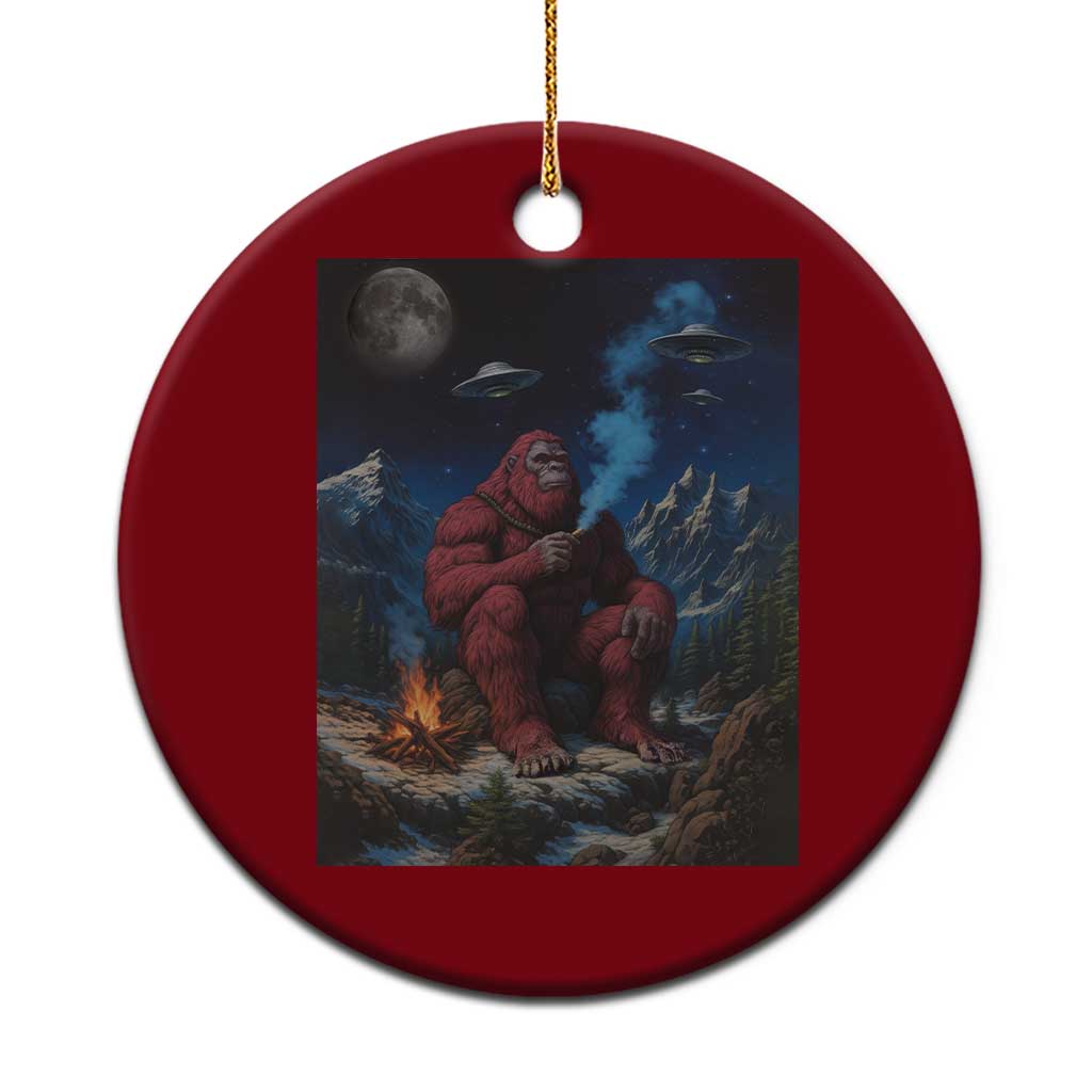 Funny Smoking Bigfoot Ceramic Ornament Vintage Cigarette Sasquatch UFO Cryptid Meme - Print Your Wear
