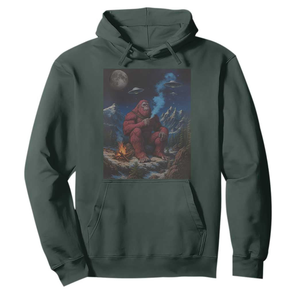 Funny Smoking Bigfoot Hoodie Vintage Cigarette Sasquatch UFO Cryptid Meme TS10 Dark Forest Green Print Your Wear