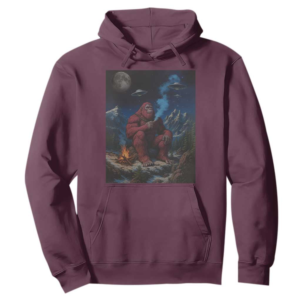 Funny Smoking Bigfoot Hoodie Vintage Cigarette Sasquatch UFO Cryptid Meme TS10 Maroon Print Your Wear