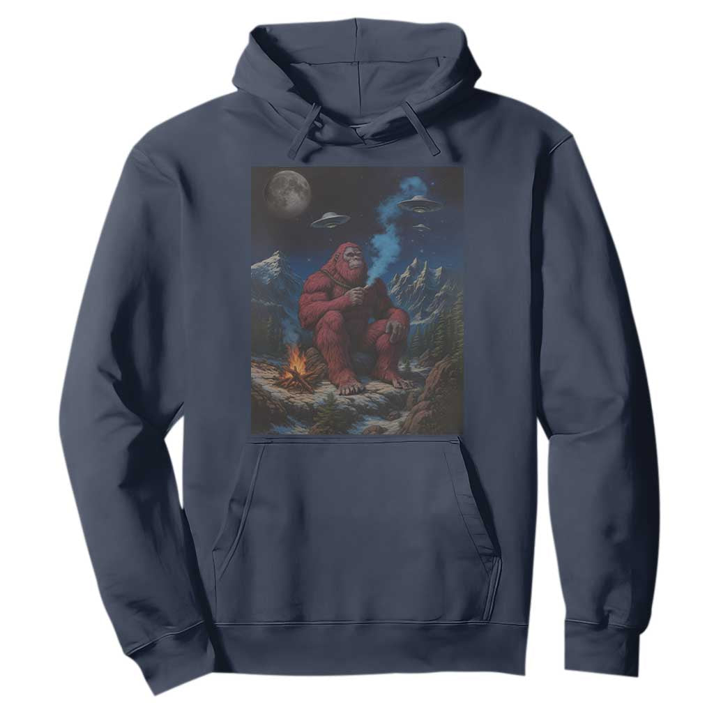 Funny Smoking Bigfoot Hoodie Vintage Cigarette Sasquatch UFO Cryptid Meme TS10 Navy Print Your Wear