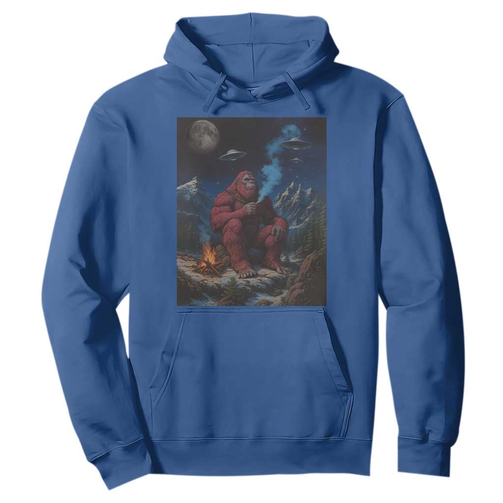 Funny Smoking Bigfoot Hoodie Vintage Cigarette Sasquatch UFO Cryptid Meme TS10 Royal Blue Print Your Wear