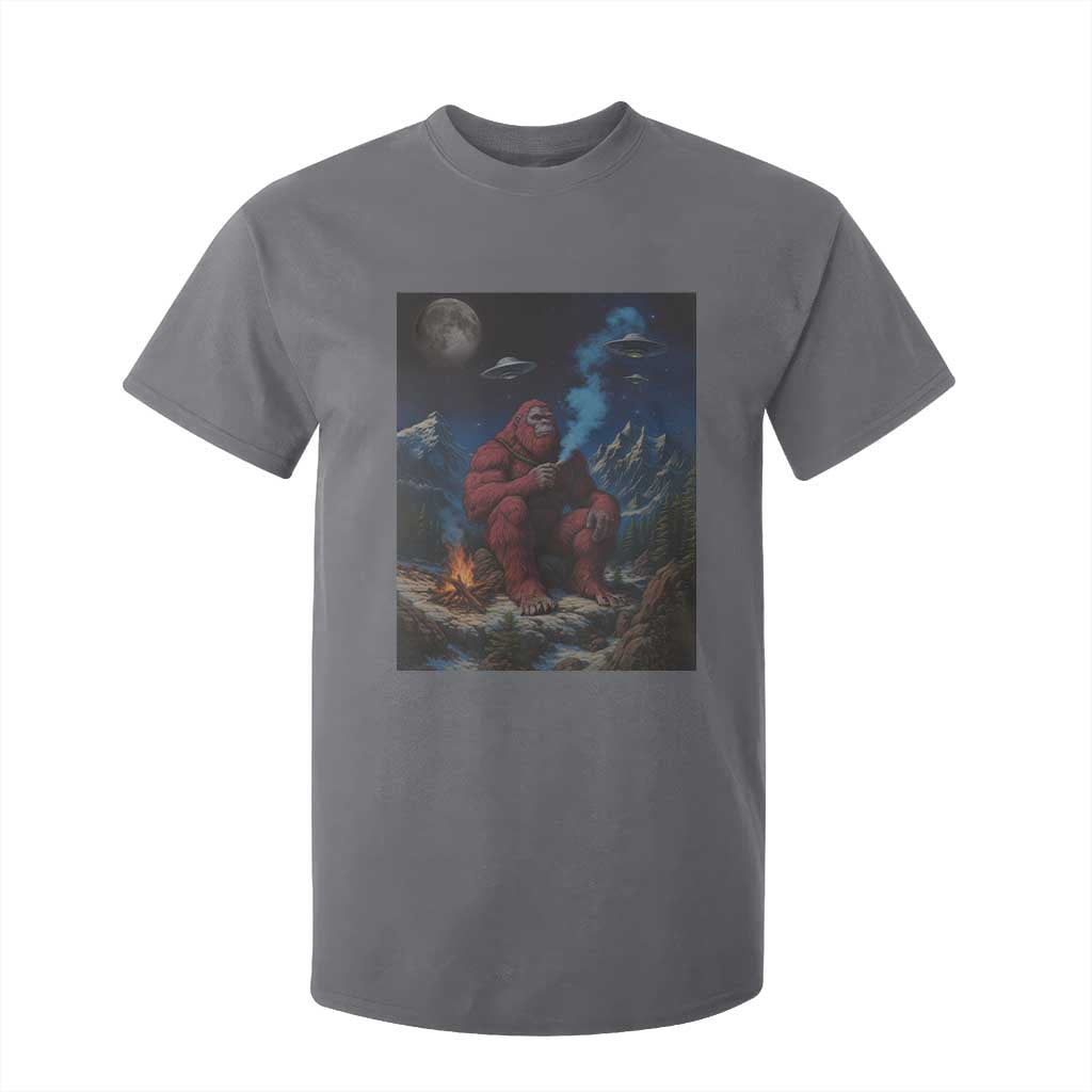 Funny Smoking Bigfoot T Shirt For Kid Vintage Cigarette Sasquatch UFO Cryptid Meme TS10 Charcoal Print Your Wear