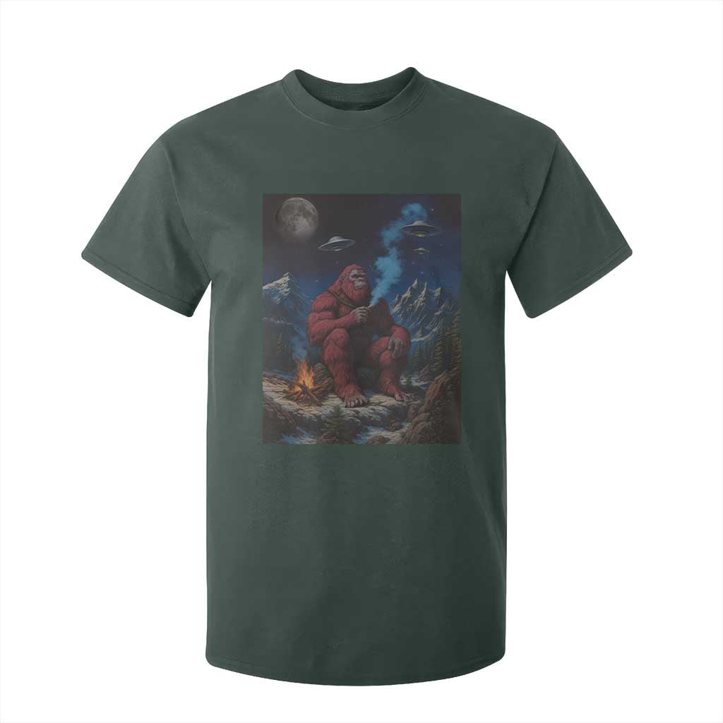 Funny Smoking Bigfoot T Shirt For Kid Vintage Cigarette Sasquatch UFO Cryptid Meme TS10 Dark Forest Green Print Your Wear