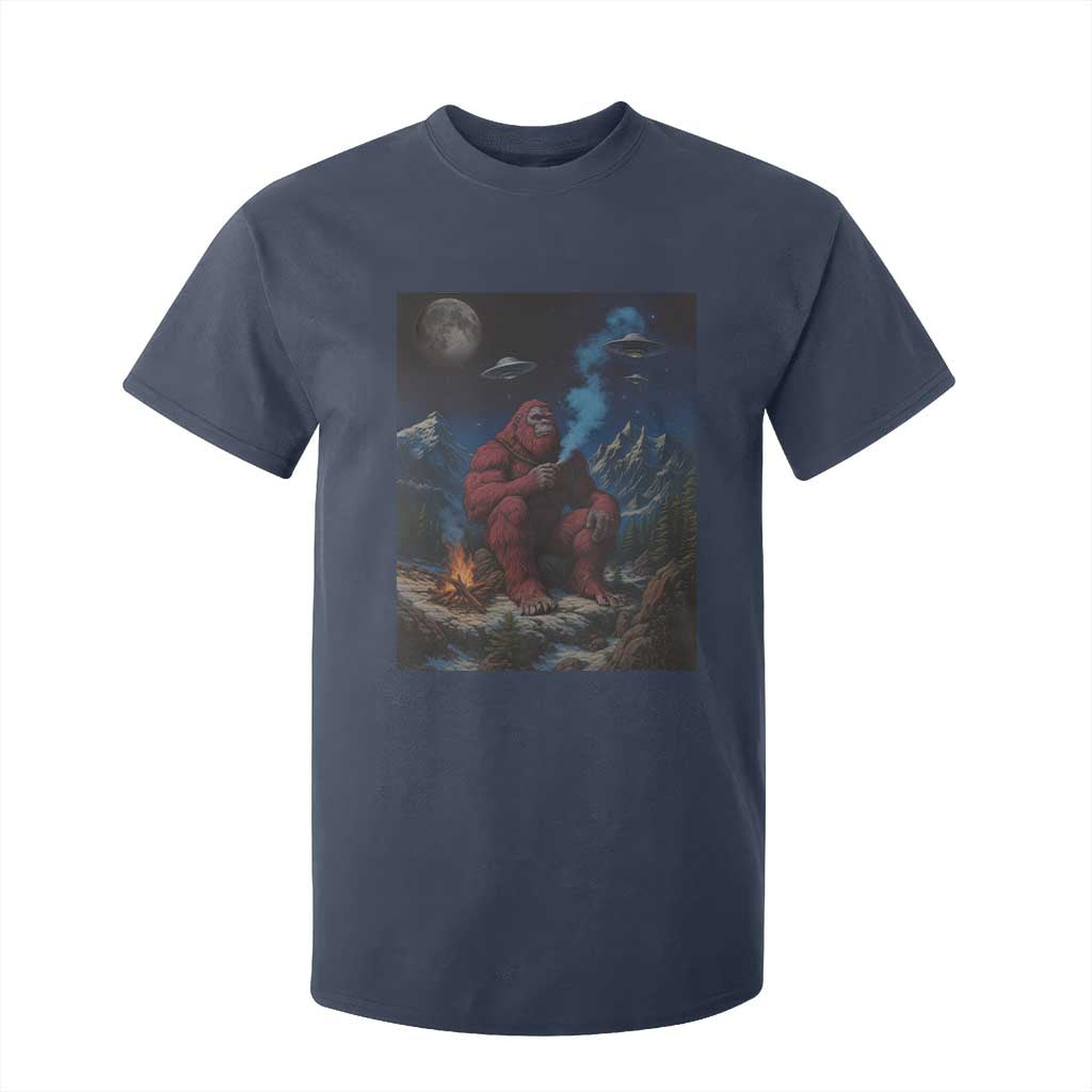 Funny Smoking Bigfoot T Shirt For Kid Vintage Cigarette Sasquatch UFO Cryptid Meme TS10 Navy Print Your Wear