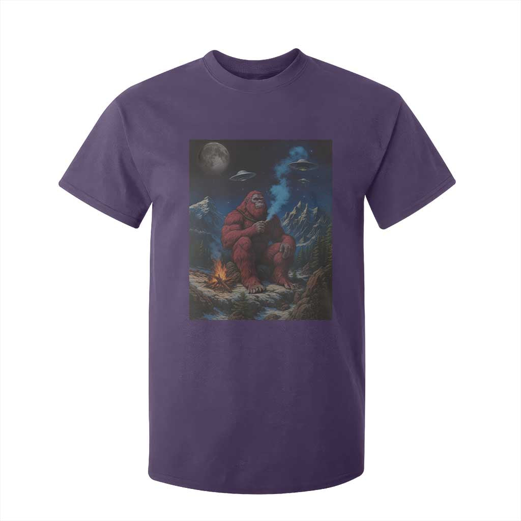 Funny Smoking Bigfoot T Shirt For Kid Vintage Cigarette Sasquatch UFO Cryptid Meme TS10 Purple Print Your Wear