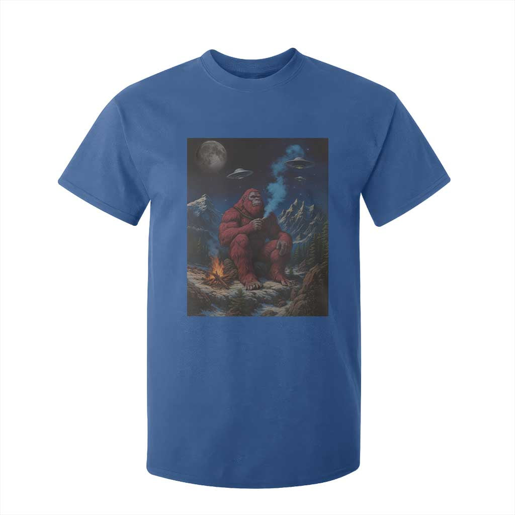 Funny Smoking Bigfoot T Shirt For Kid Vintage Cigarette Sasquatch UFO Cryptid Meme TS10 Royal Blue Print Your Wear