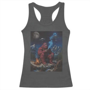 Funny Smoking Bigfoot Racerback Tank Top Vintage Cigarette Sasquatch UFO Cryptid Meme - Print Your Wear