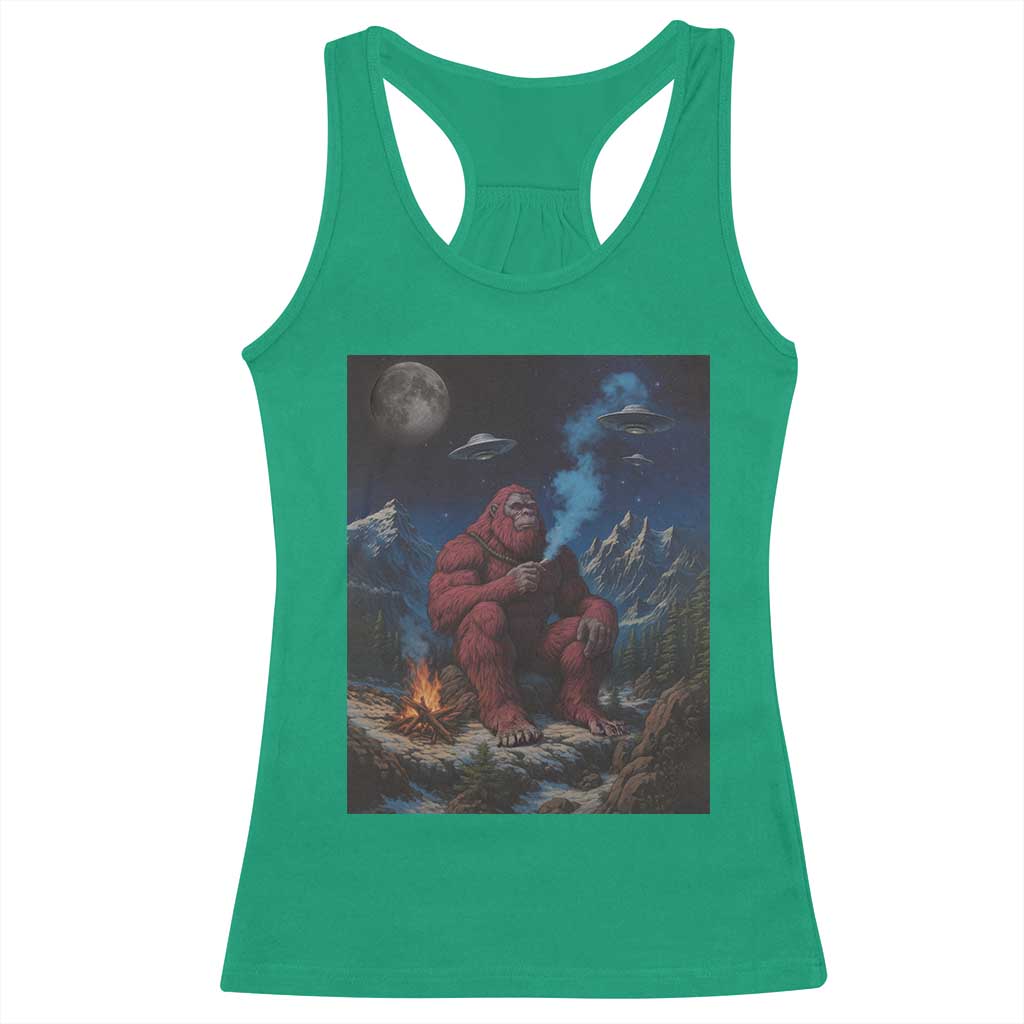 Funny Smoking Bigfoot Racerback Tank Top Vintage Cigarette Sasquatch UFO Cryptid Meme TS10 Irish Green Print Your Wear