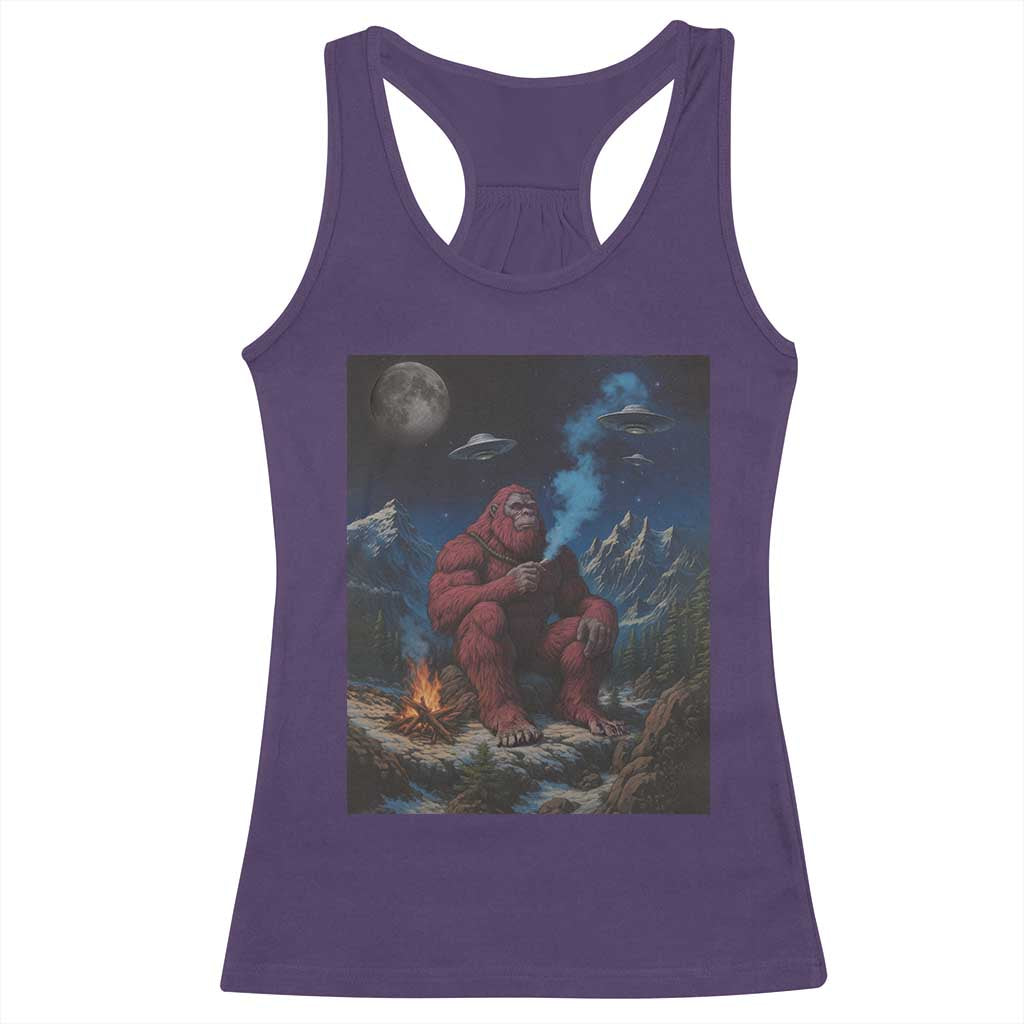 Funny Smoking Bigfoot Racerback Tank Top Vintage Cigarette Sasquatch UFO Cryptid Meme TS10 Purple Print Your Wear