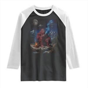 Funny Smoking Bigfoot Raglan Shirt Vintage Cigarette Sasquatch UFO Cryptid Meme TS10 Black White Print Your Wear