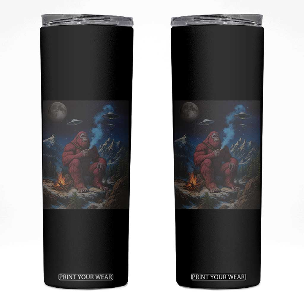 Funny Smoking Bigfoot Skinny Tumbler Vintage Cigarette Sasquatch UFO Cryptid Meme TS10 Black Print Your Wear